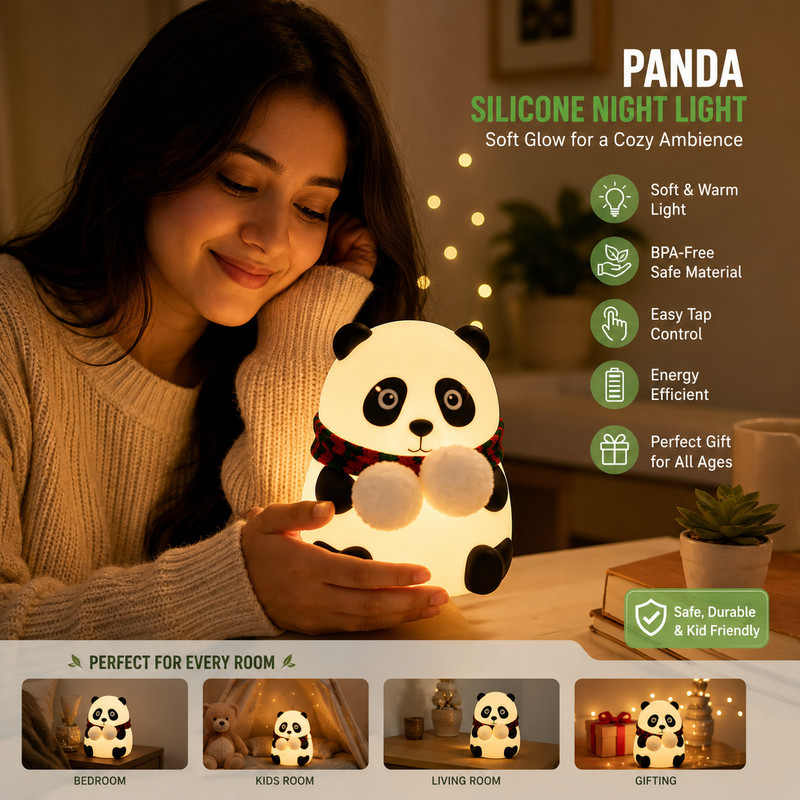 Arth Siddhi PandaLume CozyGlow Night Lamp(15 cm, Multicolor)