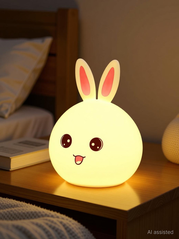 Refulgix Rabbit Silicone Night Light Color Changing Cute Lamp with Touch Sensor Control Table Lamp(16.5 cm, White)