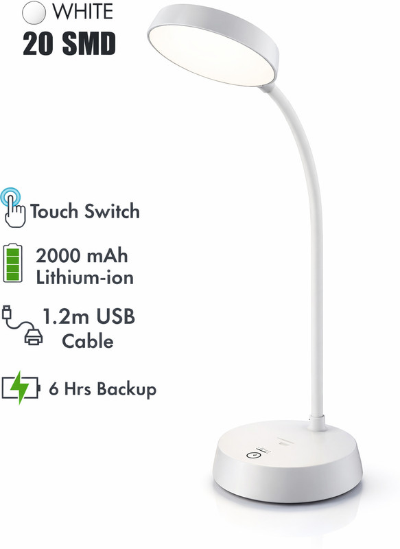 iDOLESHOP 360 Degree Flexible Neck, Touch Switch Rechargeable Desk Eye Protection Study Lamp(10 cm, White)