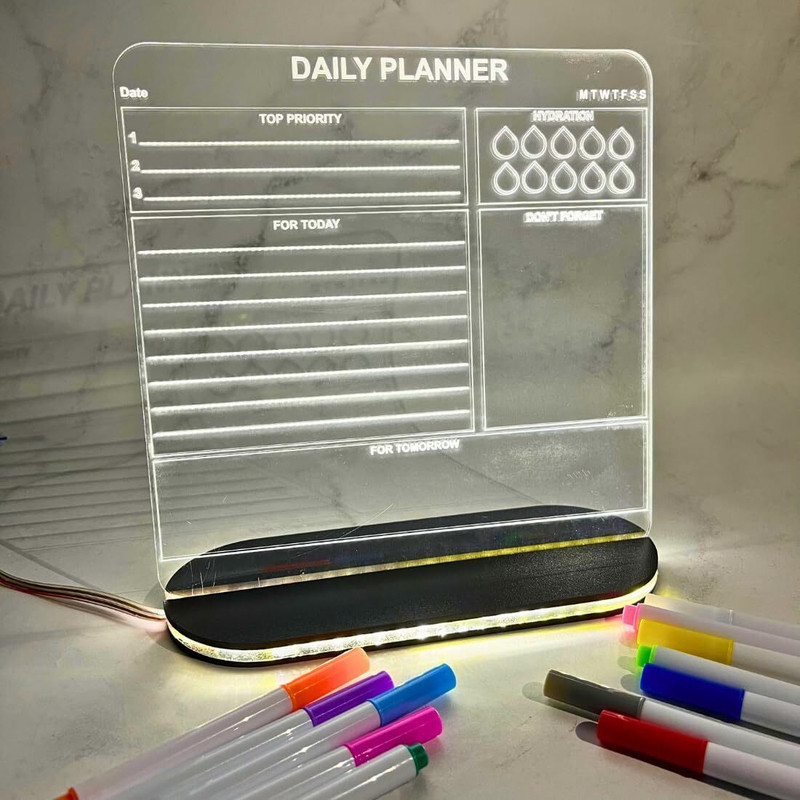 Otidge 3D Actylic Planner | Lets Plan LED Message Board | Acrylic Sheet for Table Top Study Lamp(20 cm, Warm White)