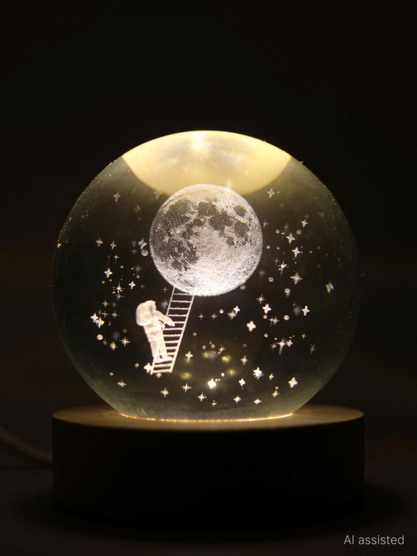 Aipom 3D Girl Climbing On Moon Crystal Ball Night Lamp(9 cm, Girl Climbing On Moon)