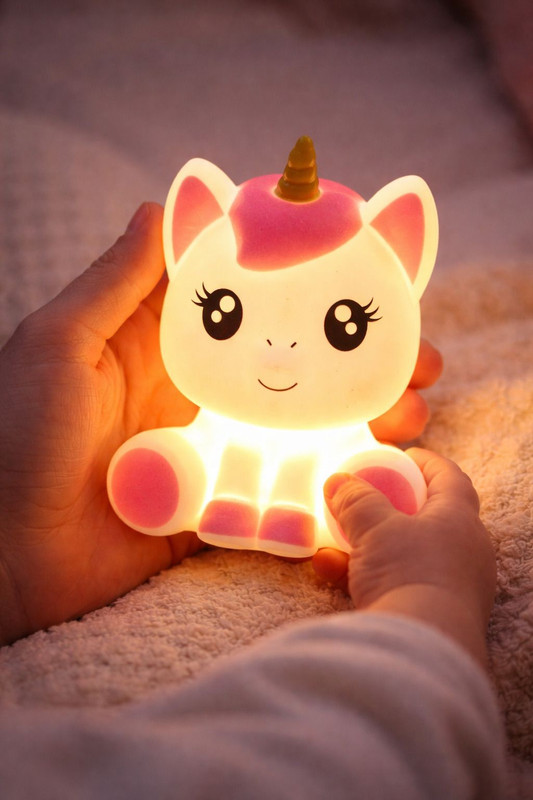 Gridcart Cute Unicorn LED Night Lamp Night Lamp(8 cm, White & Pink)