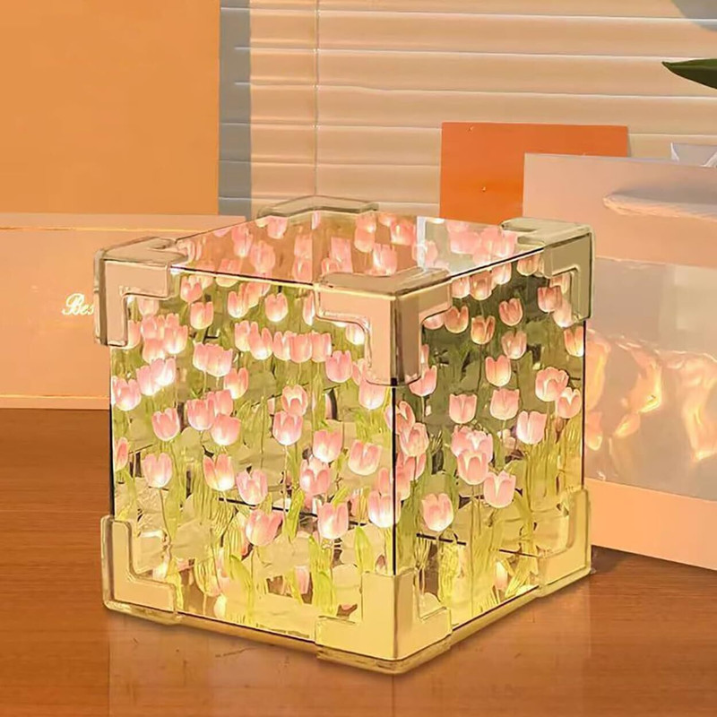 GAPVELU Cube Tulip Lamp, 2024 New Mirror Tulip Night Light, Tulip Flower Lamp Night Lamp(7 cm, Multicolor)