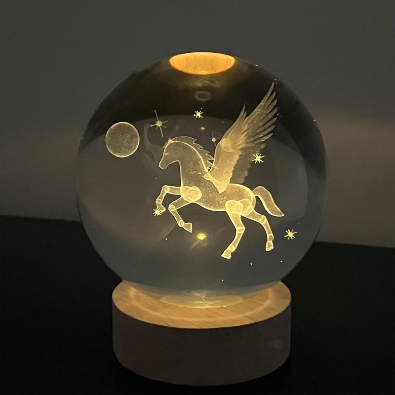 SHOPOGENIX 3D Lovers Crystal Ball Night Light,2.4 inch Glass Ball with Led Wood Base Lamp Night Lamp(7 cm, Lovers)