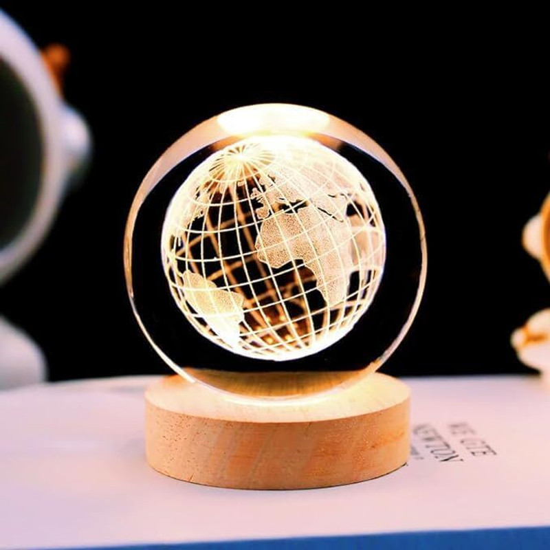 Easymart 3D Globe Crystal Ball Night Lamp with Base for Living Room, decoration, gift, Night Lamp(7.5 cm, Multicolor)