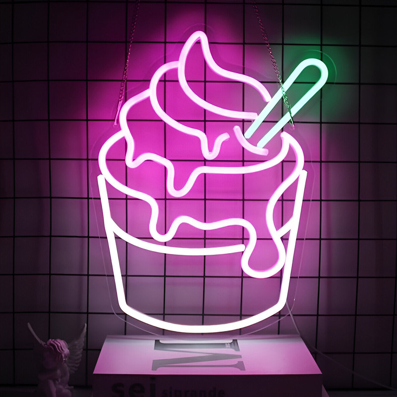 NEON BAZAR LED Neon Ice Cream Cup Wall Light - Sign Board for Shops, Cafes, Bedrooms Night Lamp(2 cm, Pink)