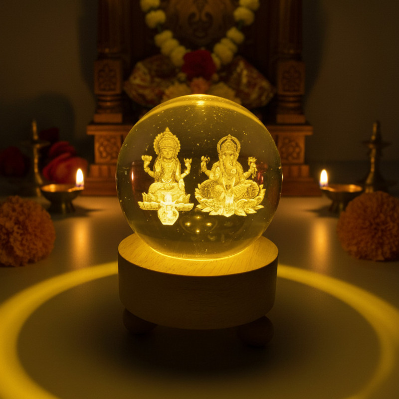 Aipom Lakshmi & Ganesh Decorative Showpiece for Temple, Home, Office & Diwali Gift Night Lamp(9 cm, Ganesh Ji with Lakshmi Ji)