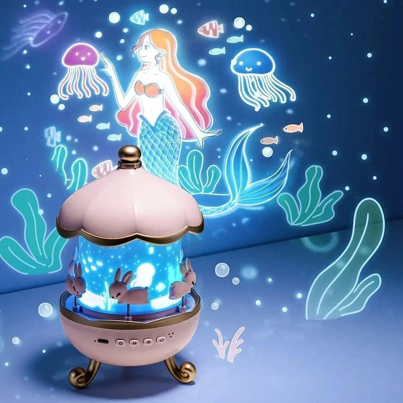 LUMINOCOOL Rabbit Sky Projector Rotating Lamp with 6 Films,5 Colours,Bedroom & Office Décor Night Lamp(18 cm, Pink)