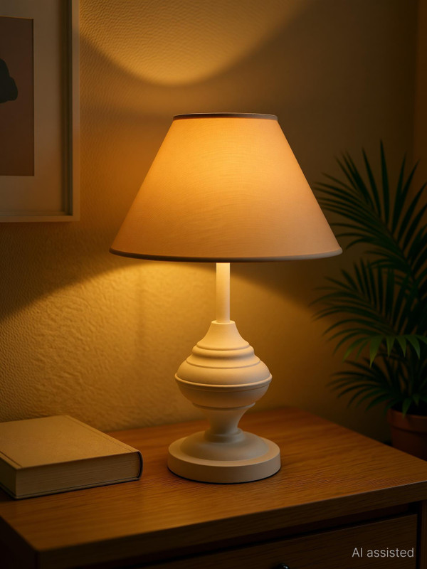 Glowhere Farmhouse Matte Table Lamp, Black Cone Fabric Shade for Bedroom & Living Table Lamp(40.6 cm, Black)