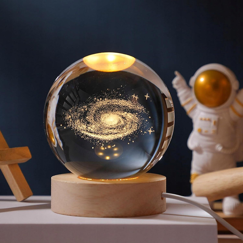 Easymart Galaxy Crystal Ball Night Light,2.4 inch Glass Ball Night Lamp with Woodern Base Table Lamp(7.5 cm, Universe Crystal Ball)