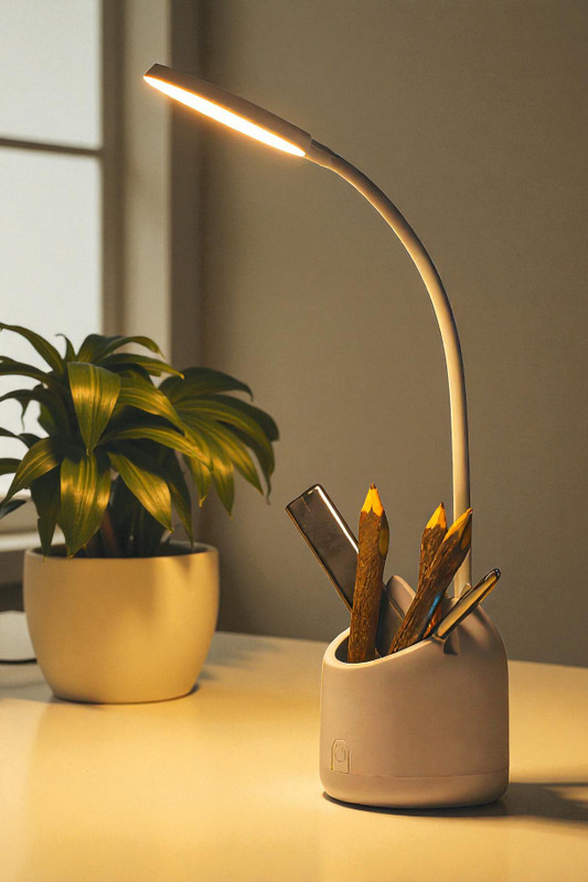 Drova Flexible Gooseneck LED Rechargeable Study Lamp Touch Sensor with Holder Study Lamp(35 cm, Off White)