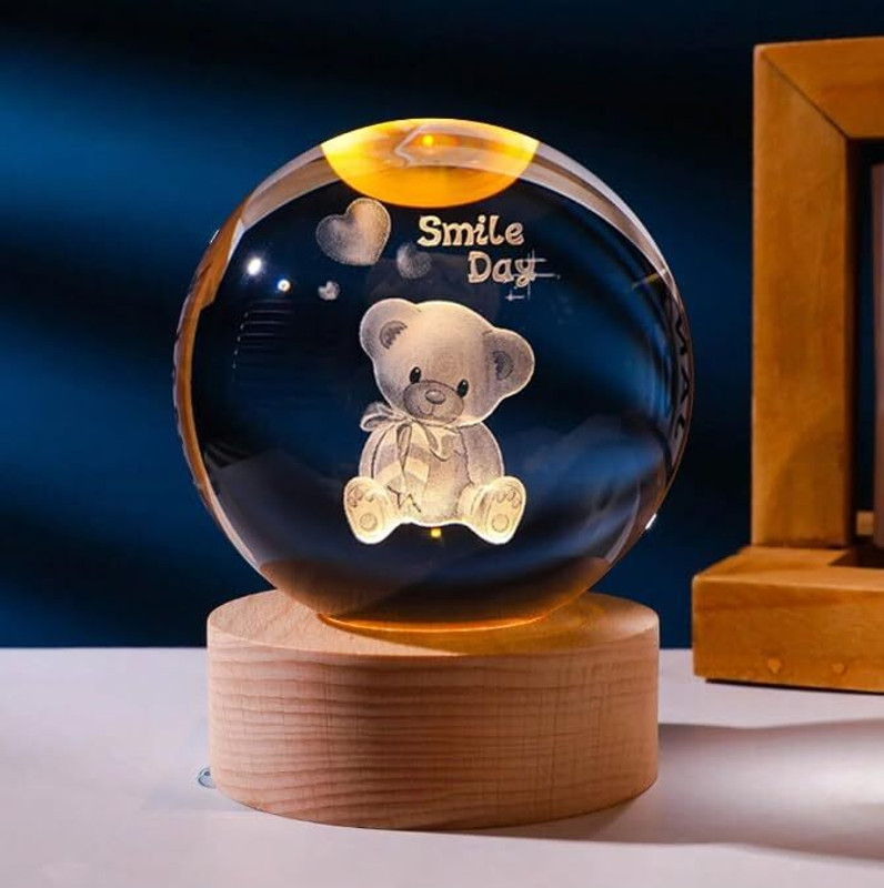 KASHTGO 3D SMILE DAY CRYSTAL BALL LIGHT Night Lamp(8 cm, Multicolor)