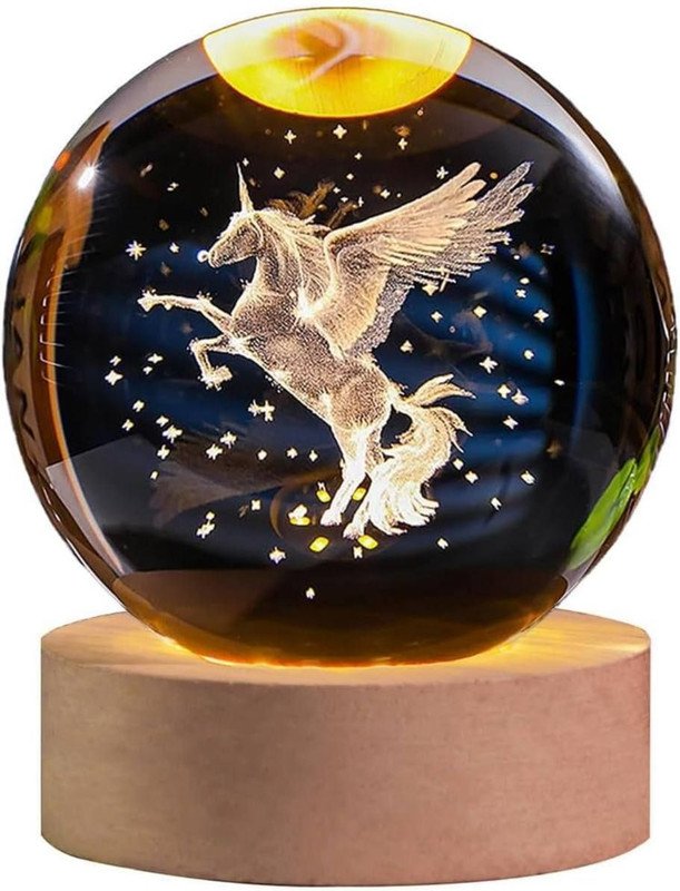STARKENDY 3D Crystal Horse Night Table Study Lamp With Wooden Base & USB Decoration Lamp Night Lamp(6.5 cm, HORSE)