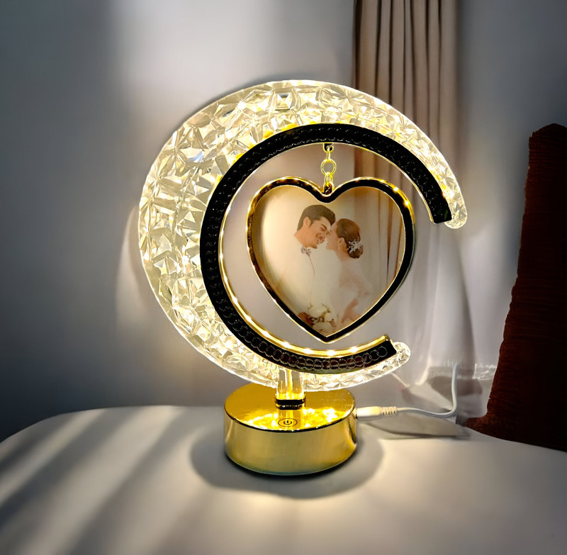 MSDECOR Crescent Moon Lamp With Photo Frame Night Lamp(21 cm, CLEAR, GOLDON)
