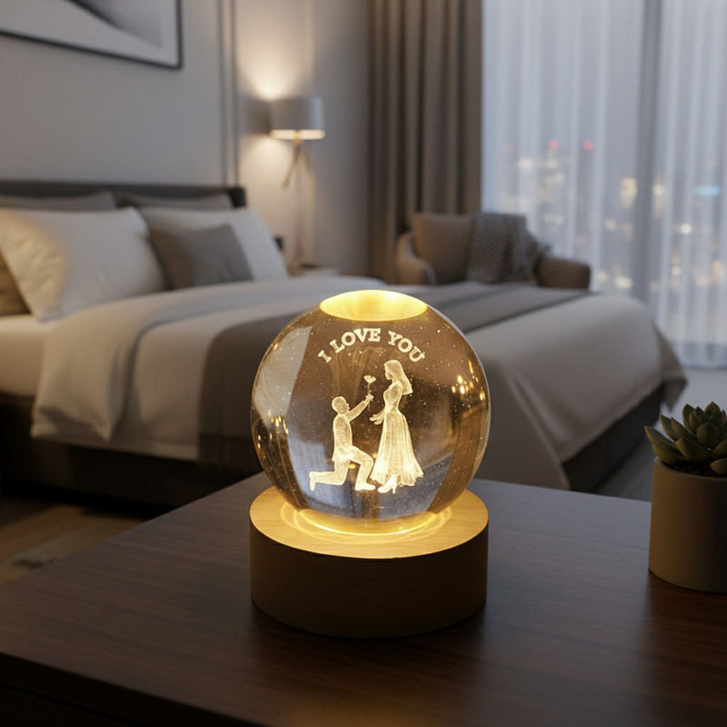 TinyTrenz Romantic I Love You Crystal Ball LED Lamp – 3D Couple Proposal Night Night Lamp(8 cm, Crystal)