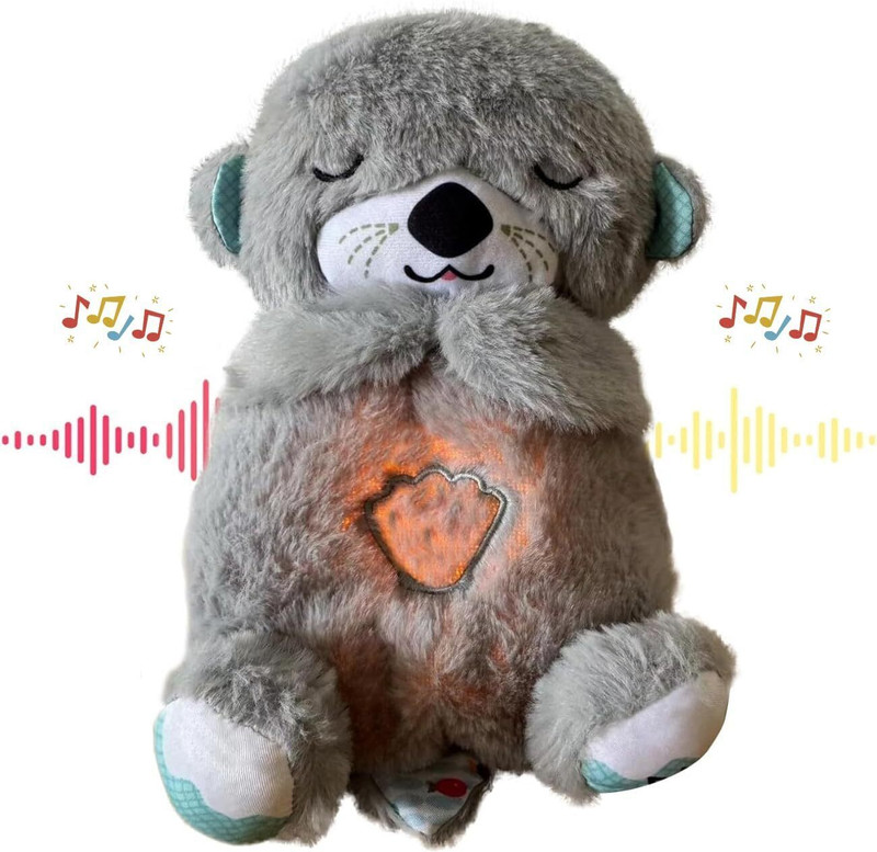 SHOPOGENIX Light Soothing Sound Sleep Otter Baby Put to Sleep Music Breathing Teddy Bear(Multicolor)