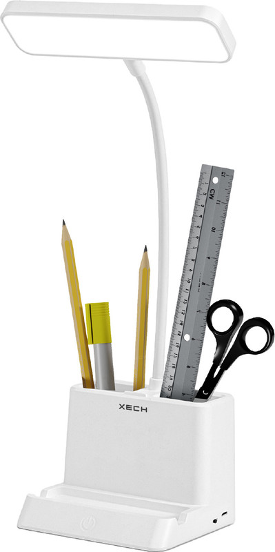xech Desky Lite Table Lamp with Pen Stand 3 Light Colour tone & Rechargeable Battery Study Lamp(35 cm, White)