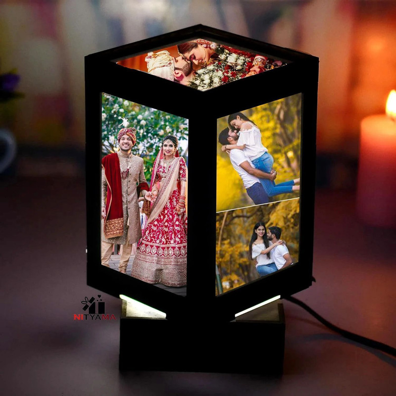 nityama CustomizedLEDTableLampsPlastic with 5 Photo Print- Ratingotft giftsON Night Lamp(28 cm, Black)