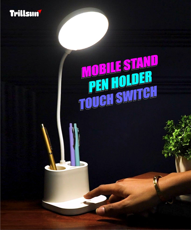 Trillsun Study Table Lamp / Foldable / Adjustable Light with Touch Sensor 3 Mode 5 hrs Flood Lamp Emergency Light(White)