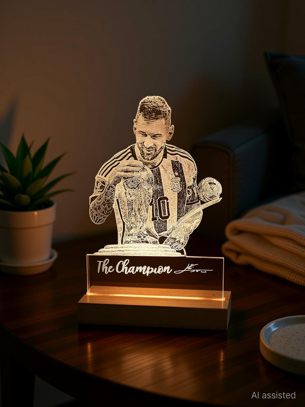UNIQUE MINIATURE Lionel Messi Engraved Acrylic Bed Lamp Night Lamp(22 cm, Transparent Acrylic)