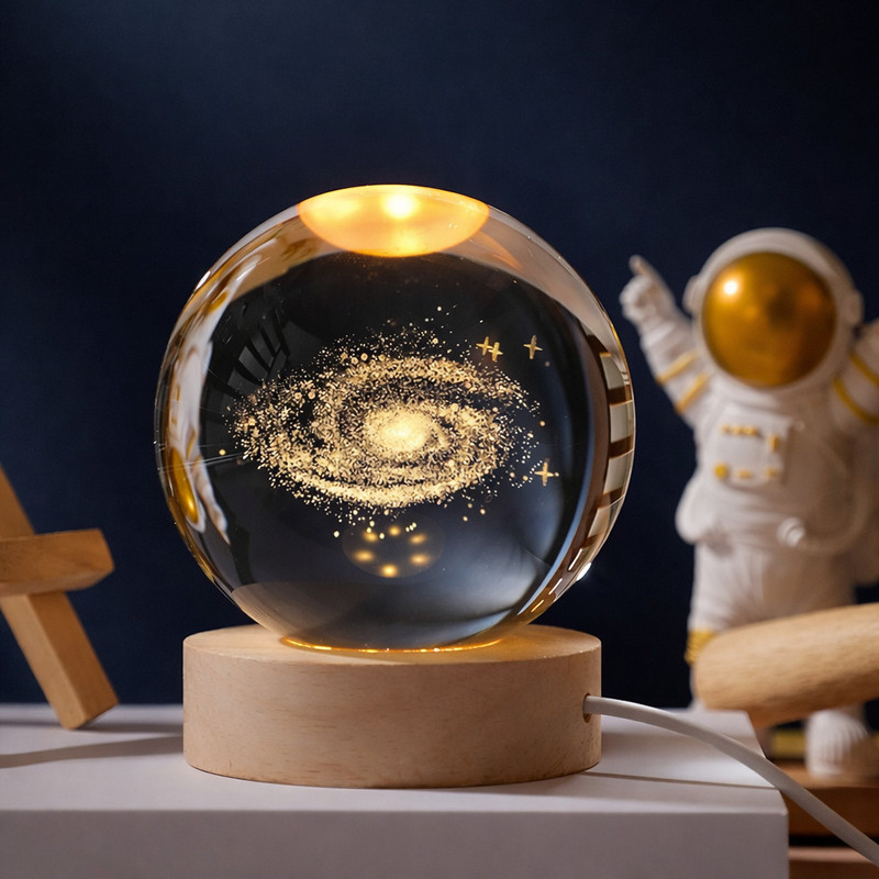 YownBharat Galaxy Crystal Ball LED Lamp – 3D Laser Engraved Night Light Night Lamp(6.5 cm, clear)