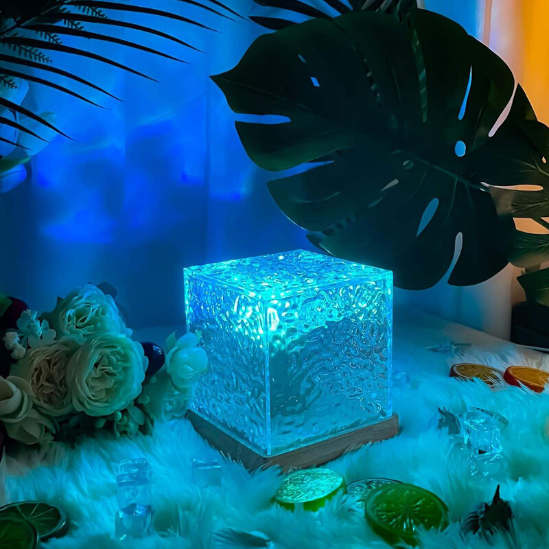 UNZAG Crystal LED Colorful Ocean Wave-Projector Square Water Ripple Cube Light Bedroom Night Lamp(15 cm, Multicolor)