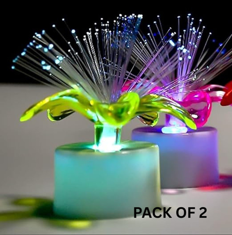 RPAStore LED Fiber Optic Flower Candle Lamp – Color Decorative Night Light( Pack of 2) Night Lamp(8 cm, Multicolor)