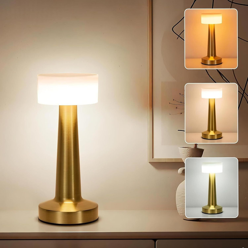 CLAPONE Table Lamp Study Room/Lamp Table/Led/Wireless Led Touch 3 Mode Metal/Bed Lamps Table Lamp(21.5 cm, Rechargeable Metal Touch/Warm Lighting/Bedside Lamp/Nightstand Lamp (Gold White))