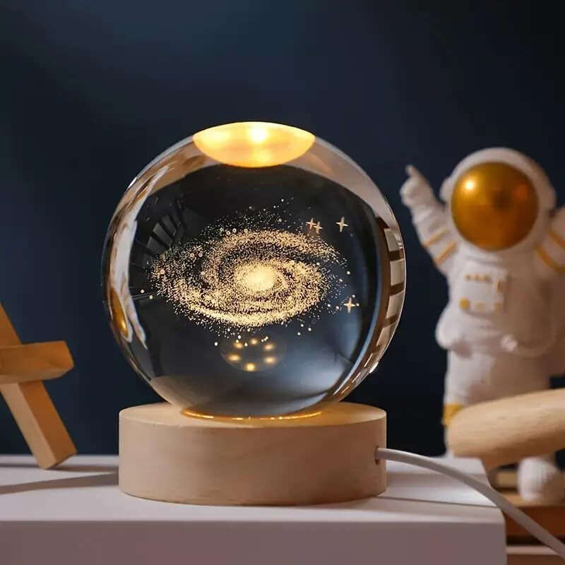 SOKT 3D Crystal Galaxy Ball Night Lamp, Creative Glass Night Light for Kids Bedroom Night Lamp(6 cm, Clear)