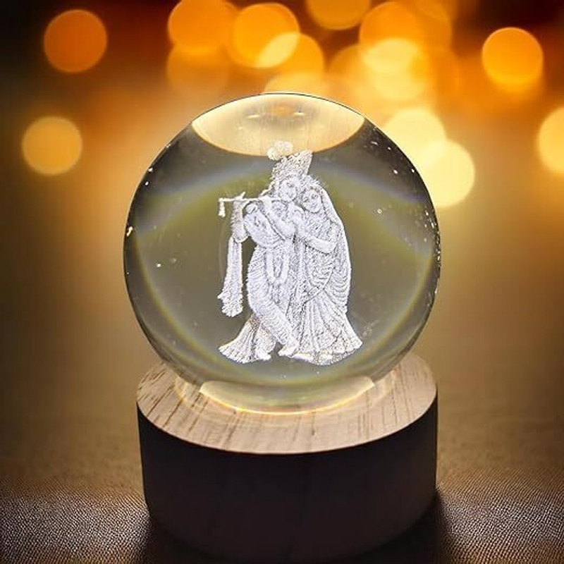 DD TREDS 3D Radha Krishna Crystals Ball Night Lamp Night Lamp(7 cm, Yellow)