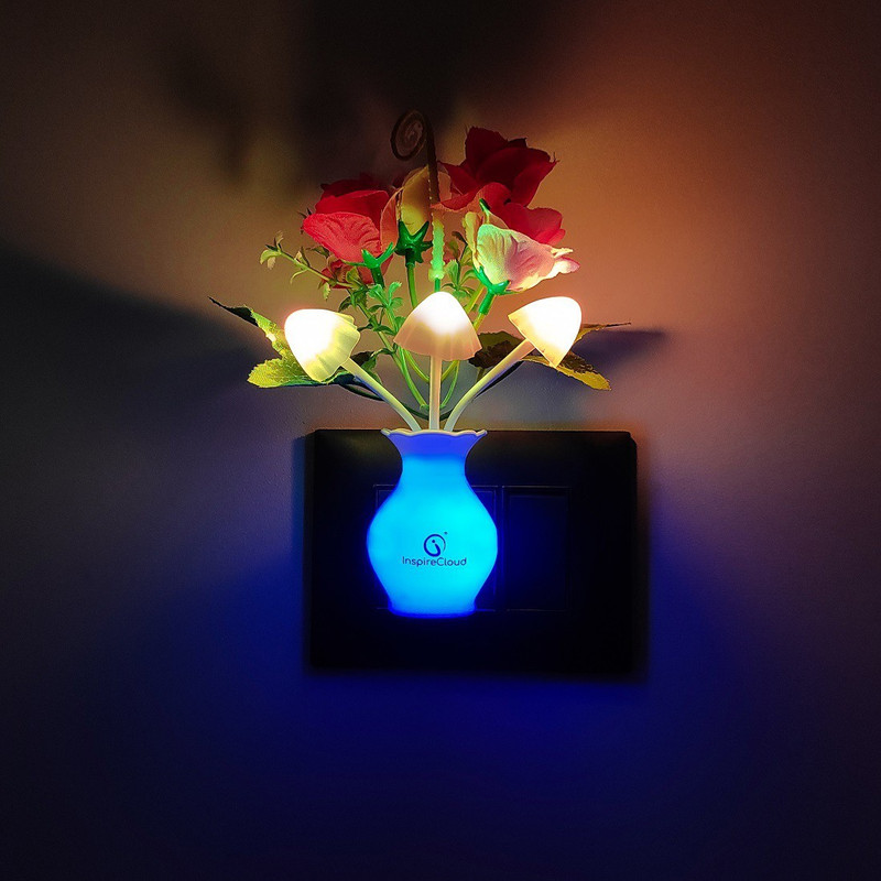 InspireCloud Automatic Sensor Decorative Mushroom Flower Leaf LED (Red) Night Lamp(16 cm, Red)