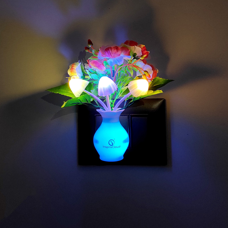 InspireCloud auto ON/Off Sensor Mushroom Shape LED with Multicolor Illuminated and Flowers Night Lamp(16 cm, Purple, Pink)