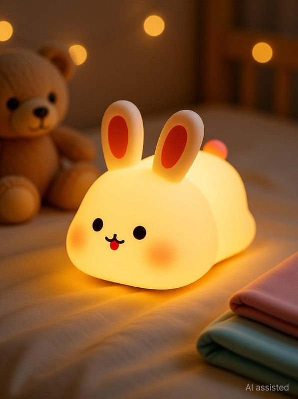 Dotcom Cute Little Rabbit Night Light Touch Silicone Animal Night Lamp Night Lamp(4 cm, Yellow)