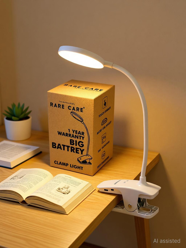 Rärecäre Table Lamp for Study Room with Clamp | 3 Light Modes | 1 Year Warranty Study Lamp(35 cm, White Clip)