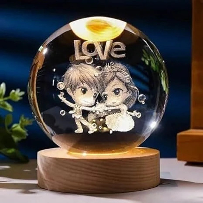 Dhvyant Mart 3D Smile Day Crystal Ball Figurine LED Light Base Home Decor Display Night Lamp(6 cm, 3D Smile Day)