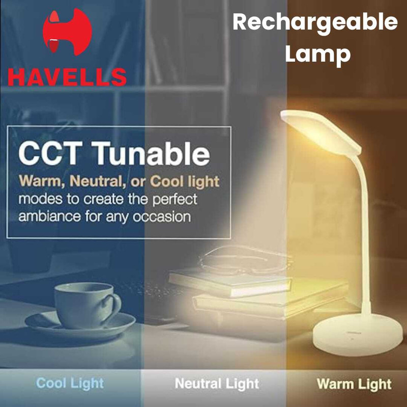 HAVELLS Desk Table Lamp ! White & Neutral White ! CCT Tunable warm light ! Touch Sensor Study Lamp(32 cm, White)