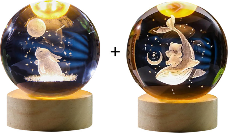 SebonCare Combo Of 3D Crystal Ball Lamp -Rabbit and Beer , Bedroom Night Lamp - c1 Night Lamp(5 cm, Multicolor)