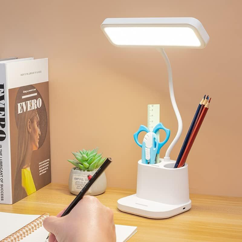 FIRSTLIKE On/Off Study Lamp USB Rechargeable 3 Level Brightness 360 Adjustable Arms Study Lamp(36 cm, White)