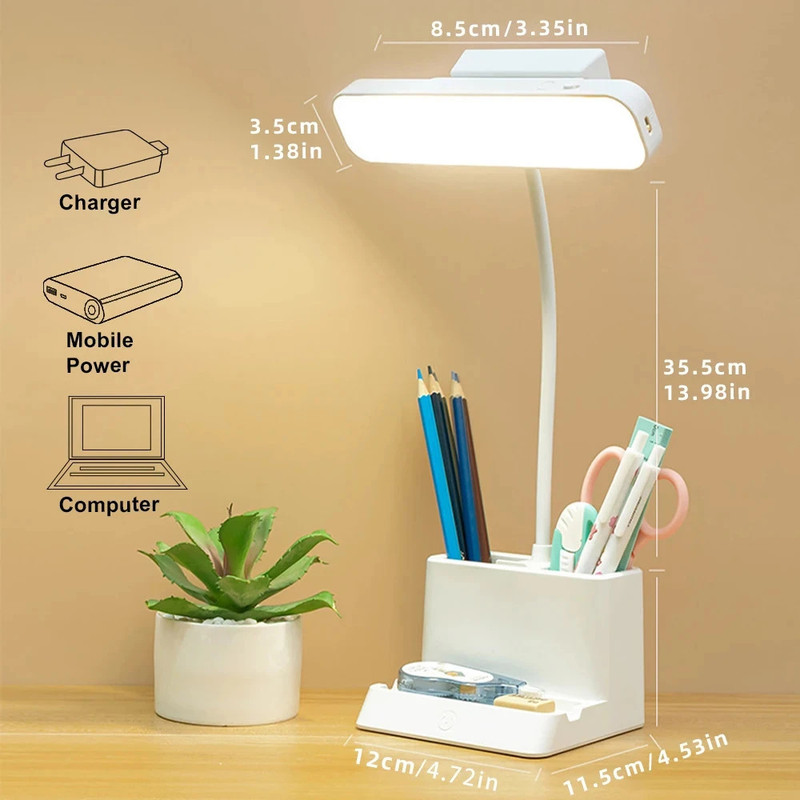 FIRSTLIKE LED Desk Lamp Touchable Reading Lights with Pen Holder Dimmable Night Light Study Lamp(40 cm, White)