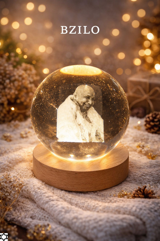 BZILO GURU Ji 3D Crystal Ball Night Lamp Light With Wooden Base Design May Vary C63 Night Lamp(6 cm, Yellow)