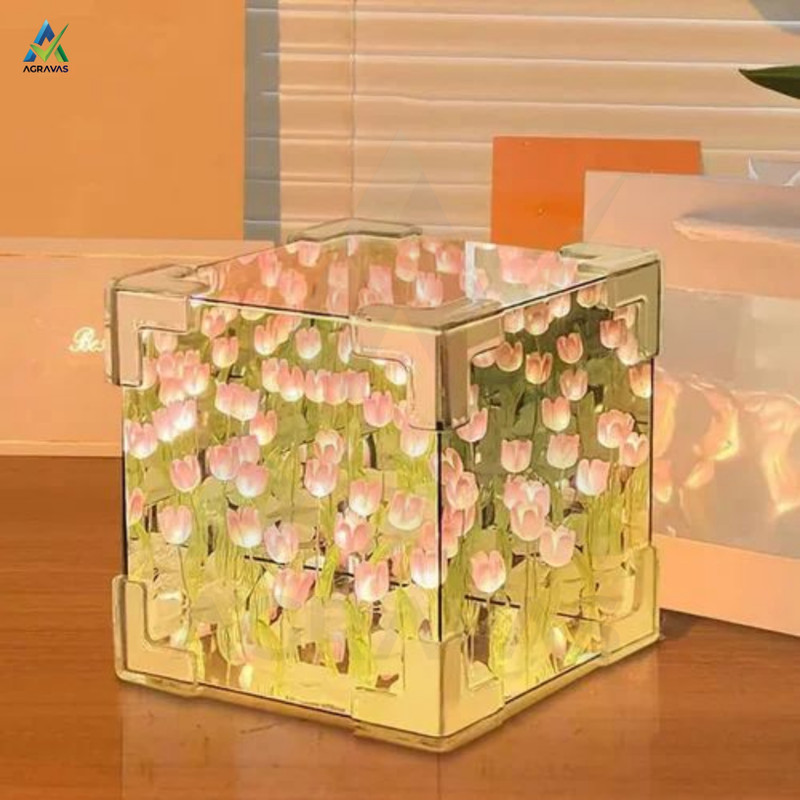 AGRAVAS DIY Cube Tulip Night Table Lamp Night Lamp(12 cm, Multicolor)