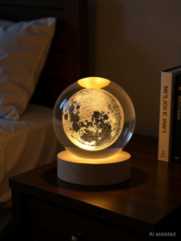 Black mirror 3D Crystal Ball Night Lamp(MOON) Night Lamp(6 cm, Multicolor)