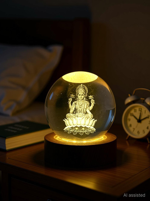 KMJSA 3D Galaxy Crystal Ball Night Lamp|Creative Engraved Night Light Night Lamp(15 cm, Crystal Mata Ji)