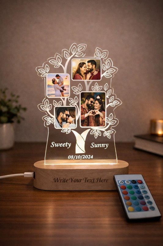 Shayona Personalized Family Tree Light with Picture Custom Photo Tree Lamp Night Lamp(20 cm, Multicolor)