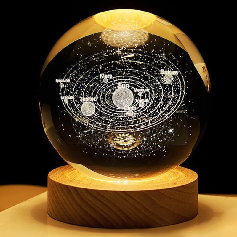 SHOPOGENIX Crystal Ball for Home Decoration 2.4inch 3D Solar System Crystal Ball _L396 Night Lamp(8 cm, Yellow)