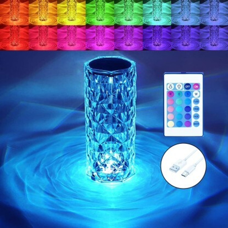 Taveesa 3 Touch Diamond Crystal Lamp,Crystal Rose Lamp,16 Color RGB Changing LED Lights Night Lamp(21 cm, Multicolor)