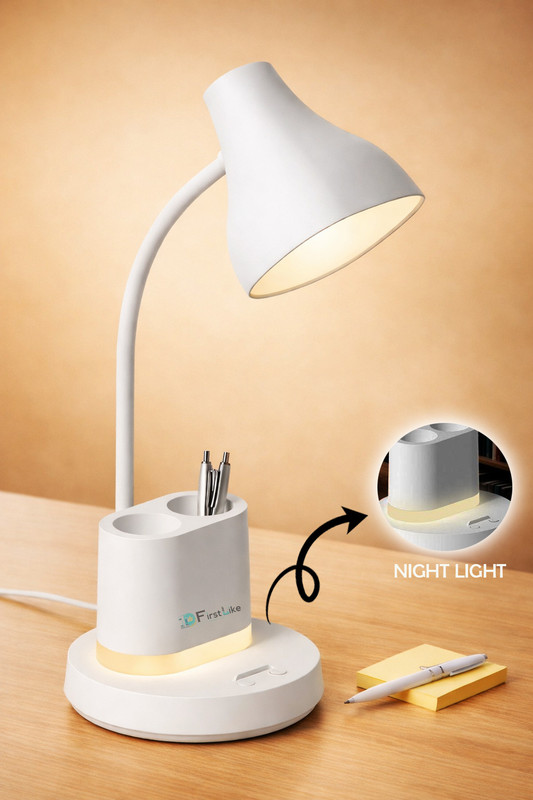 FIRSTLIKE Multifunctional Rechargeable lamp with Night Light, Pen & Mobile Holder Desk Study Lamp(50 cm, White)