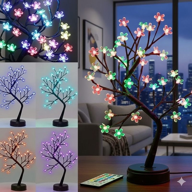 CYMNIX RGB Cherry Blossom Tree Light with Remote Control 16 Color Night Lamp(40 cm, Black)