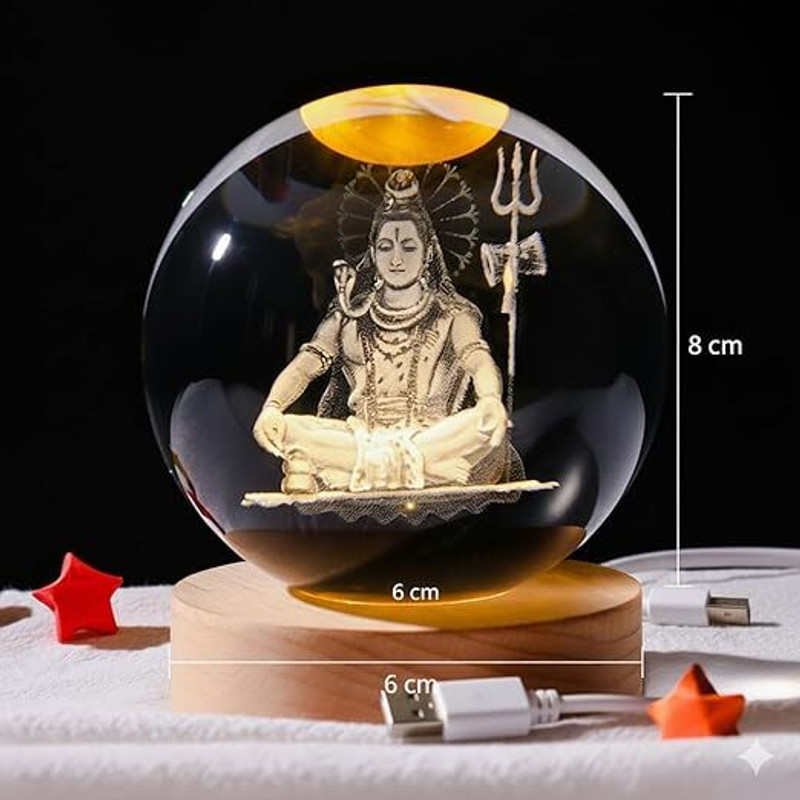 Etechtron Celestial Ball Night Lamp 3D3D Lord god Mahadev Bholenath Crystal Ball Night Night Lamp(6 cm, Yellow)