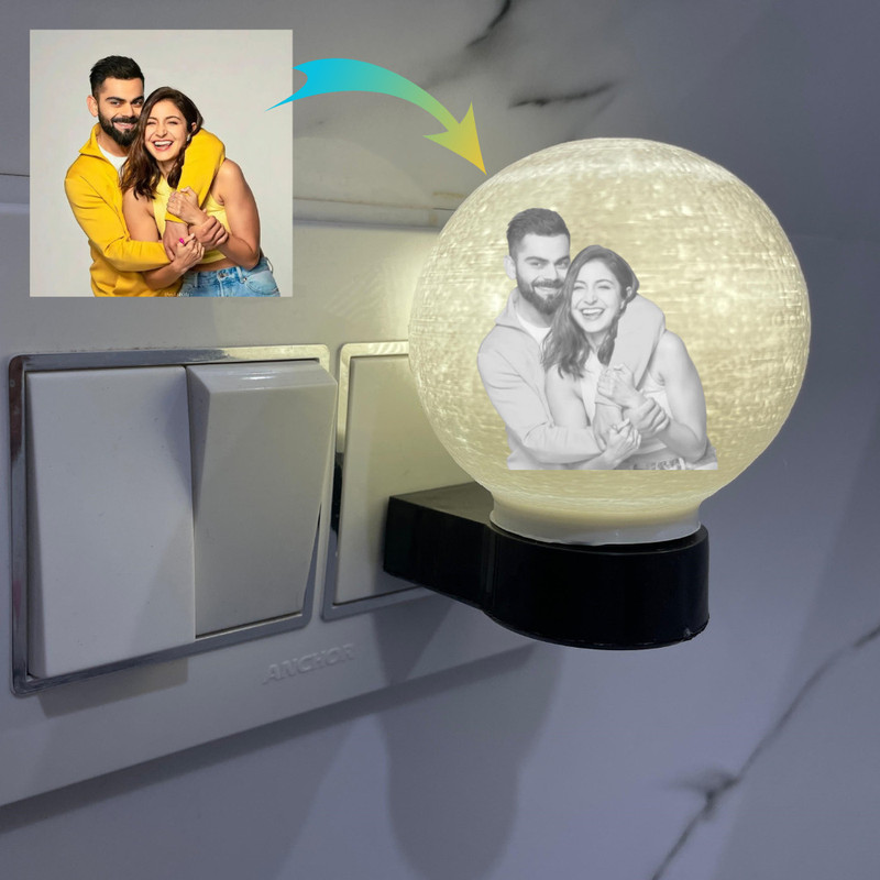 vgdecorarticles Customized Photo LED Moon Light for Birthday ,Anniversary Gift Night Lamp(6 cm, White)